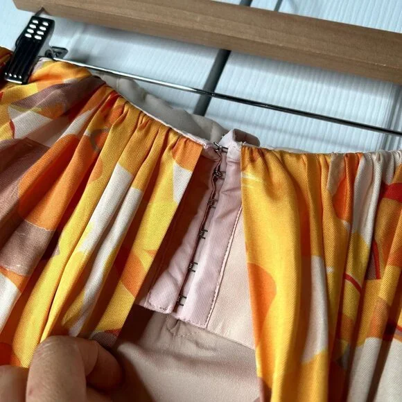 Acler Haslam Orange Printed Satin Strapless Maxi Dress Women's Size 8
